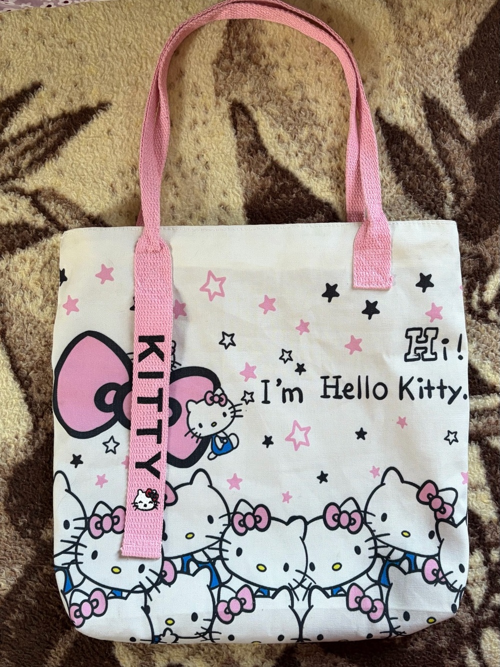 Sanrio Hello Kitty Pink and White Canvas Tote Bag